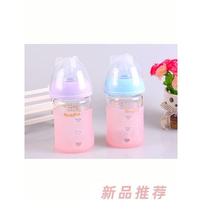 qoopo寬口徑感溫防摔玻璃小奶瓶160ml