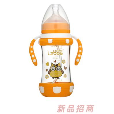 靚仔博士寬口抗摔玻璃奶瓶橙色