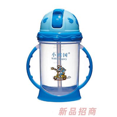 小孩國道達爾雙色花朵滑蓋水杯藍色240ML