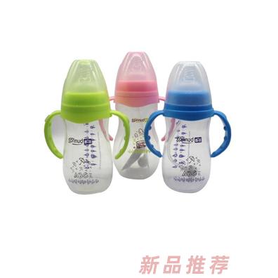 春蓓PP寬口弧形單色手柄自動吸奶瓶三色