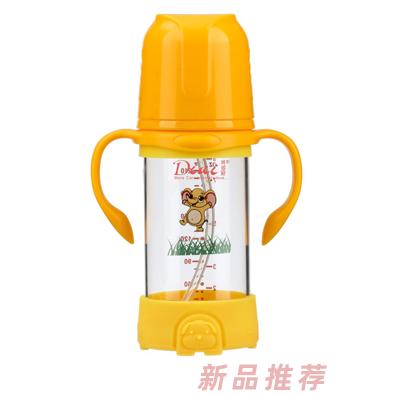 貝多愛卡通感溫防摔玻璃奶瓶（黃色）