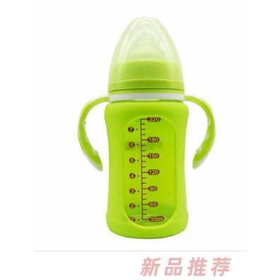 春蓓寬弧全硅膠感溫防摔玻璃奶瓶綠色