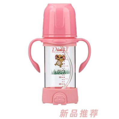 貝多愛卡通感溫防摔玻璃奶瓶（粉色）