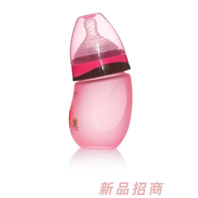 芭芘寶貝高硼硅包膠玻璃彎頭奶瓶紅色