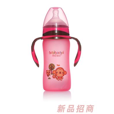 芭芘寶貝高硼硅包膠玻璃奶瓶紅色