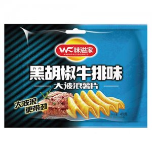 味溢家大波浪薯片黑胡椒牛排味40g(藍)